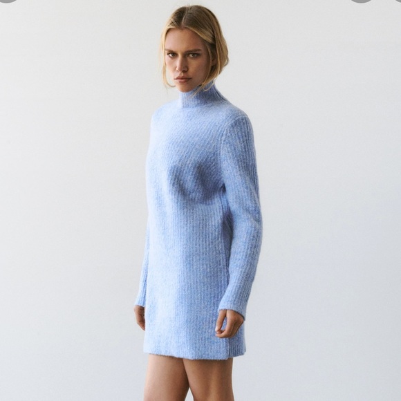 ZARA WOMAN NWT LIGHT BLUE KNIT HIGH NECK DRESS SIZE S 9874/002 - Picture 2 of 9